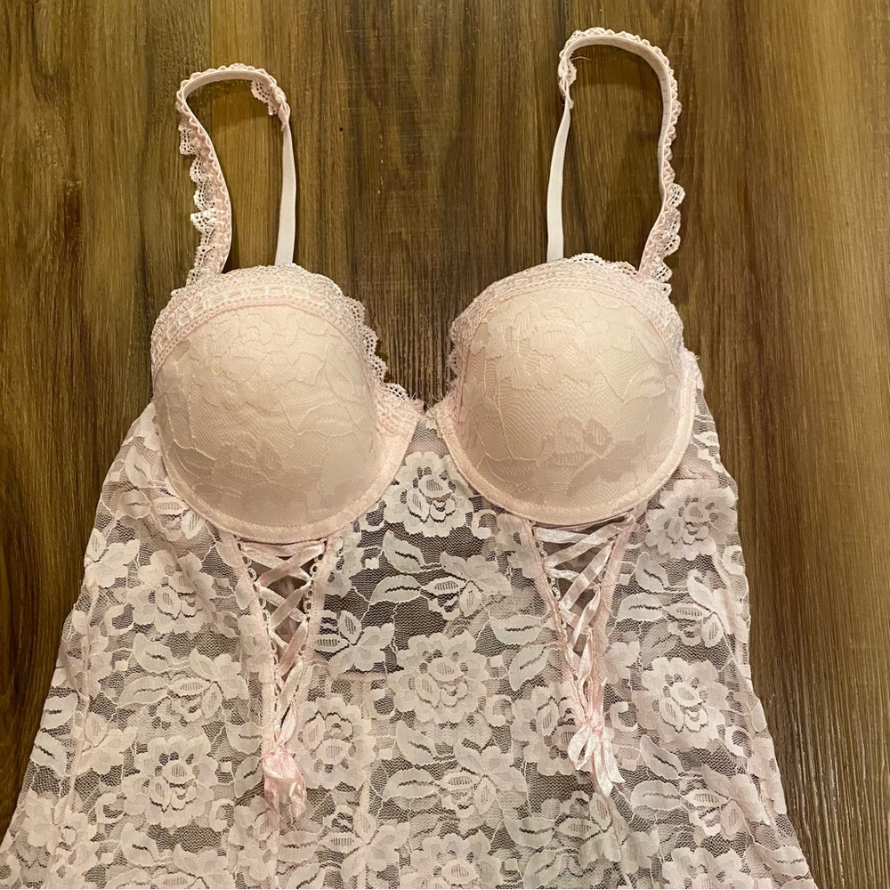 Baby Pink Lace Lingerie Bow Detail Cassandra Intimates Size Medium